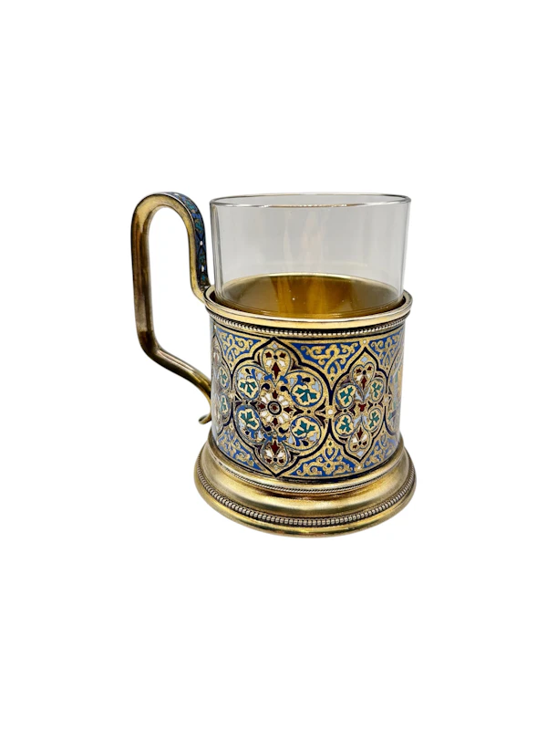 Russian silver gilt and champleve enamel tea holder, Moscow 1889 by Gustav Klingert. - image 3