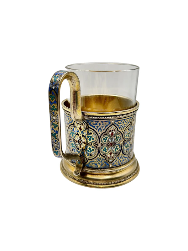 Russian silver gilt and champleve enamel tea holder, Moscow 1889 by Gustav Klingert. - image 4