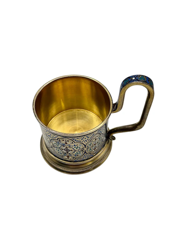 Russian silver gilt and champleve enamel tea holder, Moscow 1889 by Gustav Klingert. - image 5
