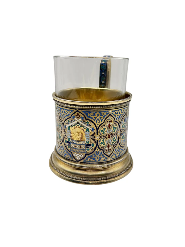 Russian silver gilt and champleve enamel tea holder, Moscow 1889 by Gustav Klingert. - image 2