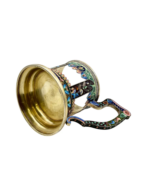 Russian silver gilt and cloisonné and shaded enamel tea glass holder, Moscow c.1910. - image 6
