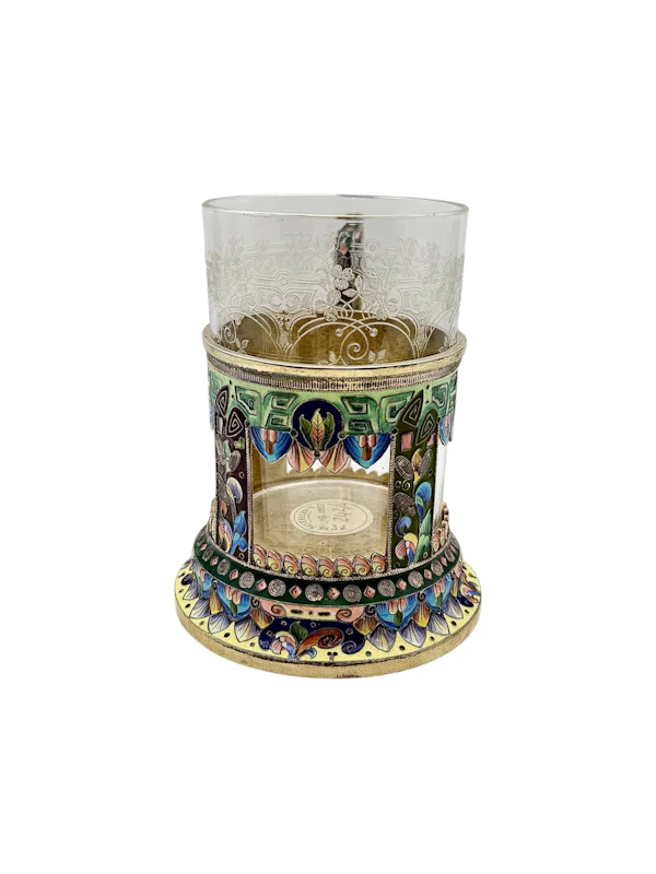 Russian silver gilt and cloisonné and shaded enamel tea glass holder, Moscow c.1910. - image 2