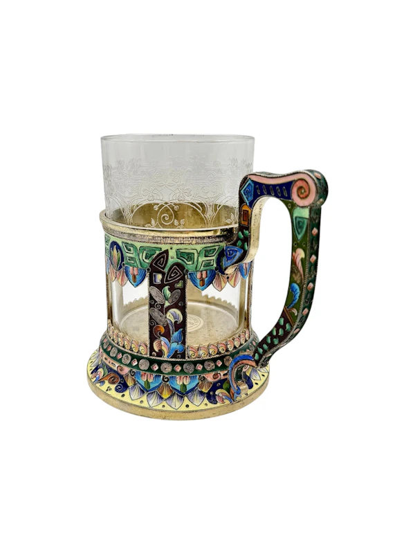 Russian silver gilt and cloisonné and shaded enamel tea glass holder, Moscow c.1910. - image 5