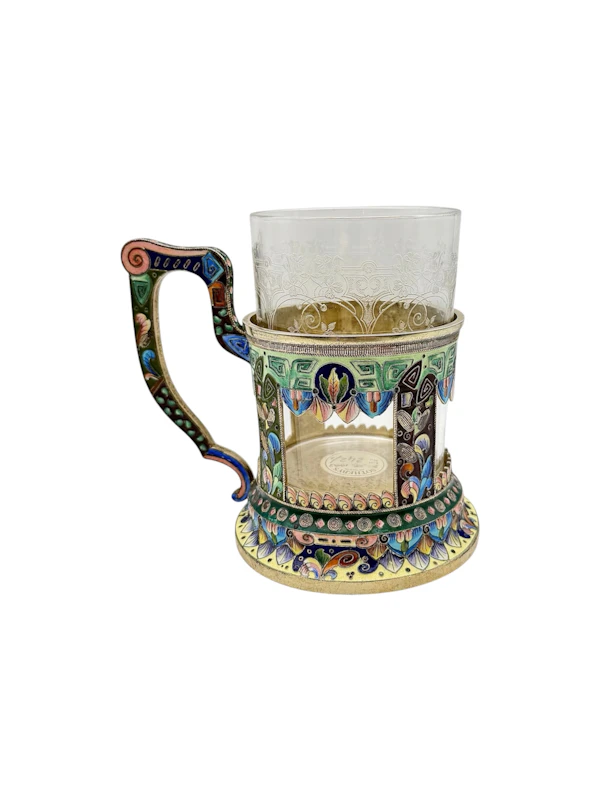 Russian silver gilt and cloisonné and shaded enamel tea glass holder, Moscow c.1910. - image 3