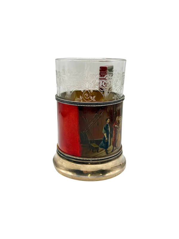 Russian silver gilt and lacquer tea glass holder and spoon, Moscow, c.1910 by Morozov. - image 3