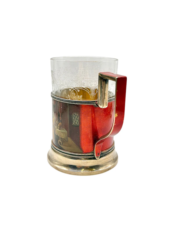 Russian silver gilt and lacquer tea glass holder and spoon, Moscow, c.1910 by Morozov. - image 6