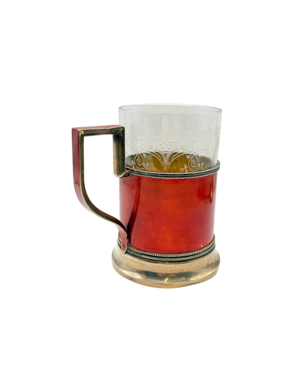 Russian silver gilt and lacquer tea glass holder and spoon, Moscow, c.1910 by Morozov. - image 5