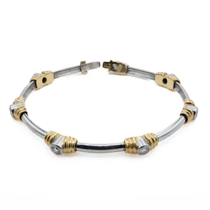 18ct White and Yellow Gold Diamond Bar Bracelet Spectrum Antiques