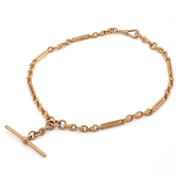 9ct Fetted Link Albert Chain With T-Bar Spectrum Antiques - image 1
