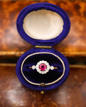 Downstairs at Grays: 18ct White Gold Burmese Ruby & Diamond Cluster Ring Preowned