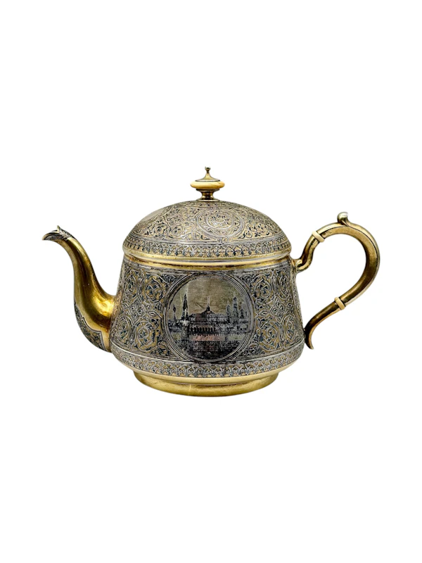 Large Russian silver gilt and niello tea and coffee set with a tray, Moscow, 1886 by Postnikov. - image 4