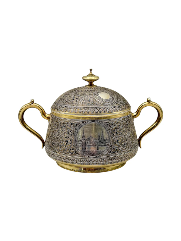 Large Russian silver gilt and niello tea and coffee set with a tray, Moscow, 1886 by Postnikov. - image 7