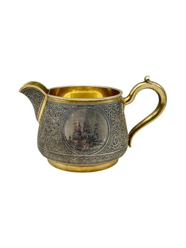 Large Russian silver gilt and niello tea and coffee set with a tray, Moscow, 1886 by Postnikov. - image 8