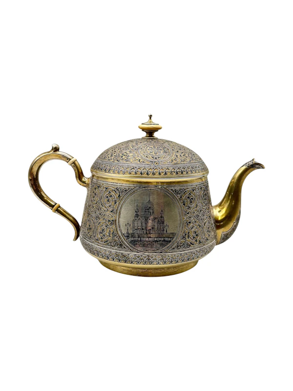 Large Russian silver gilt and niello tea and coffee set with a tray, Moscow, 1886 by Postnikov. - image 5