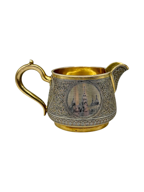 Large Russian silver gilt and niello tea and coffee set with a tray, Moscow, 1886 by Postnikov. - image 9