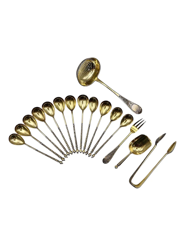 Large Russian silver gilt and niello tea and coffee set with a tray, Moscow, 1886 by Postnikov. - image 19
