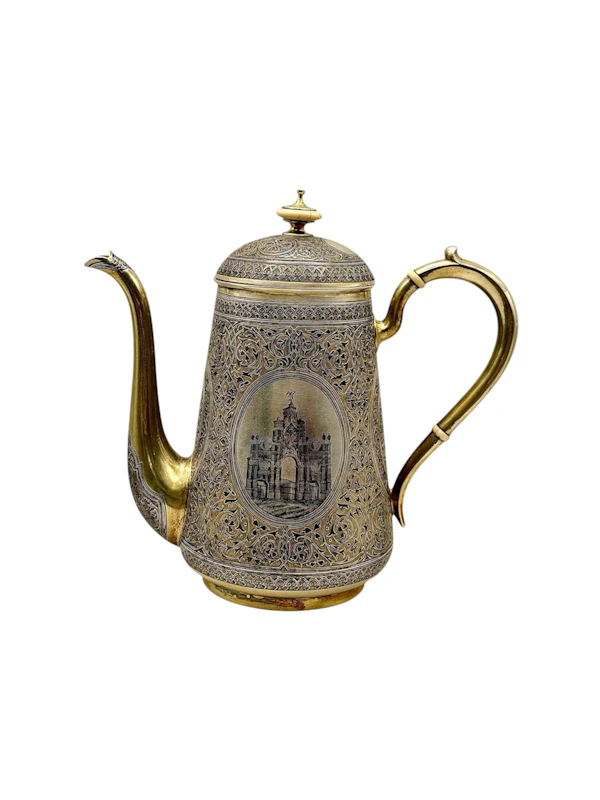 Large Russian silver gilt and niello tea and coffee set with a tray, Moscow, 1886 by Postnikov. - image 3