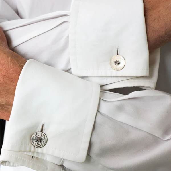 French Art Deco Enamel Diamond and Gold Cufflinks by Albert Clericetti, Circa 1930 - image 7