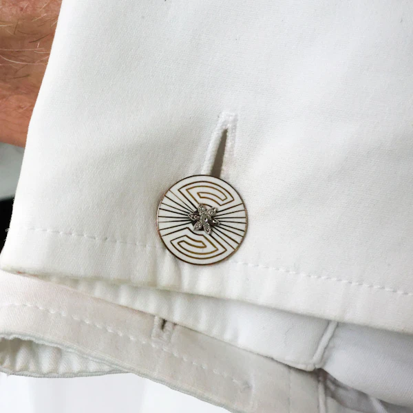 French Art Deco Enamel Diamond and Gold Cufflinks by Albert Clericetti, Circa 1930 - image 8