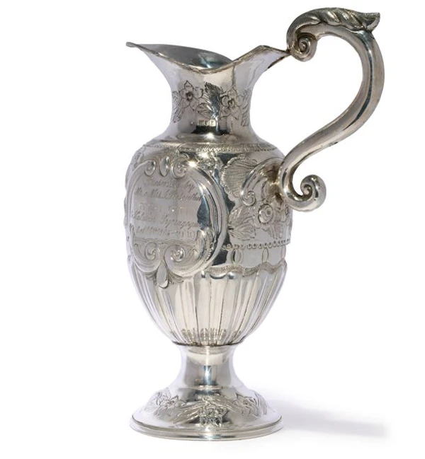 Solid Silver Hallmarked Kohen Handwashing Jug from the Kalisher Synagogue on the occasion of Simchat Torah, Maker’s Mark R.K, Rubin Koshr (Kusher), 1906 - image 2