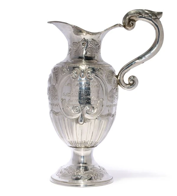 Solid Silver Hallmarked Kohen Handwashing Jug from the Kalisher Synagogue on the occasion of Simchat Torah, Maker’s Mark R.K, Rubin Koshr (Kusher), 1906 - image 3