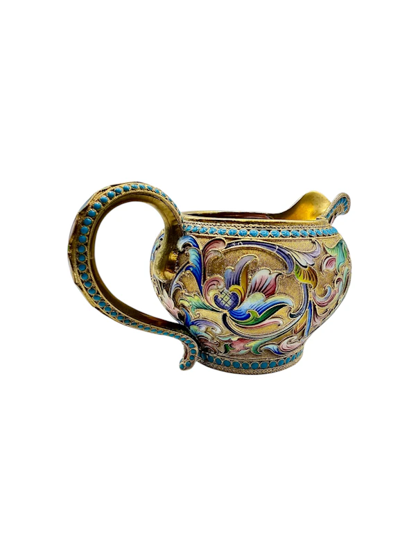 Russian silver gilt and shaded and cloisonné enamel 3 piece coffee set, Moscow, c.1910 by Maria Semenova. - image 9