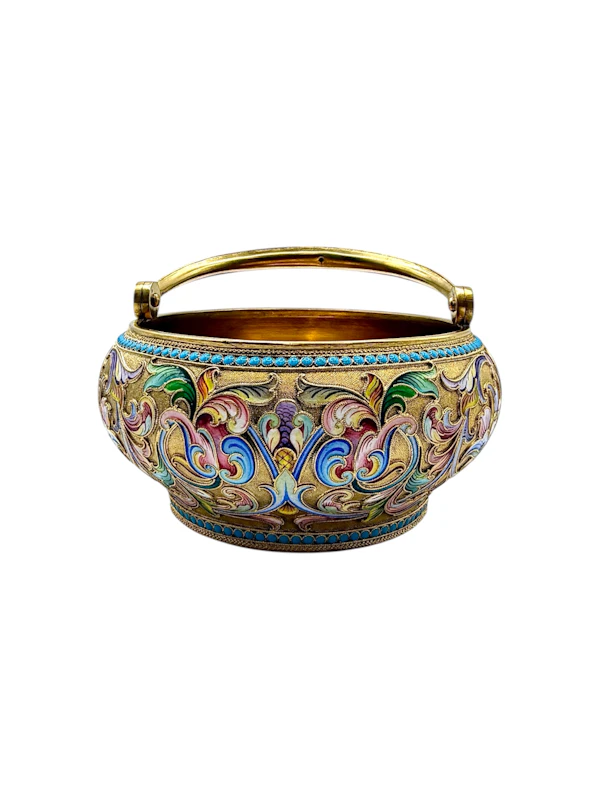 Russian silver gilt and shaded and cloisonné enamel 3 piece coffee set, Moscow, c.1910 by Maria Semenova. - image 13