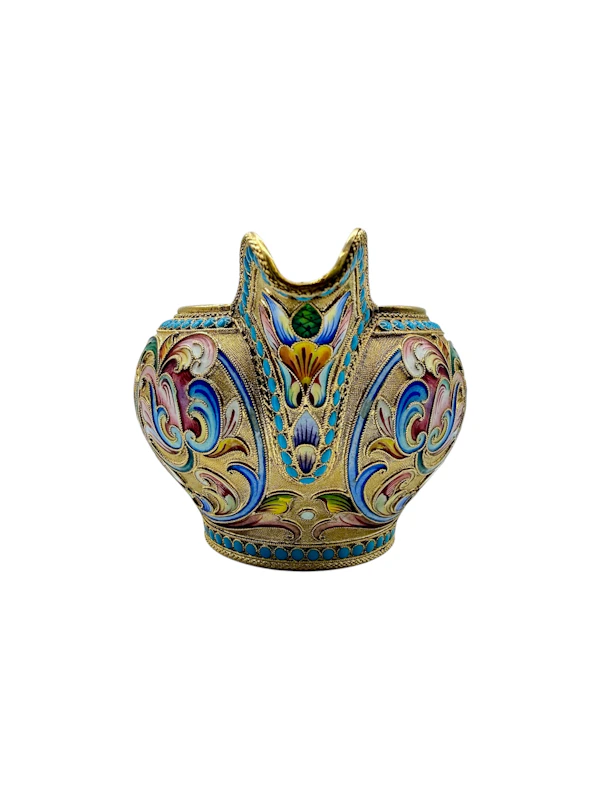Russian silver gilt and shaded and cloisonné enamel 3 piece coffee set, Moscow, c.1910 by Maria Semenova. - image 12