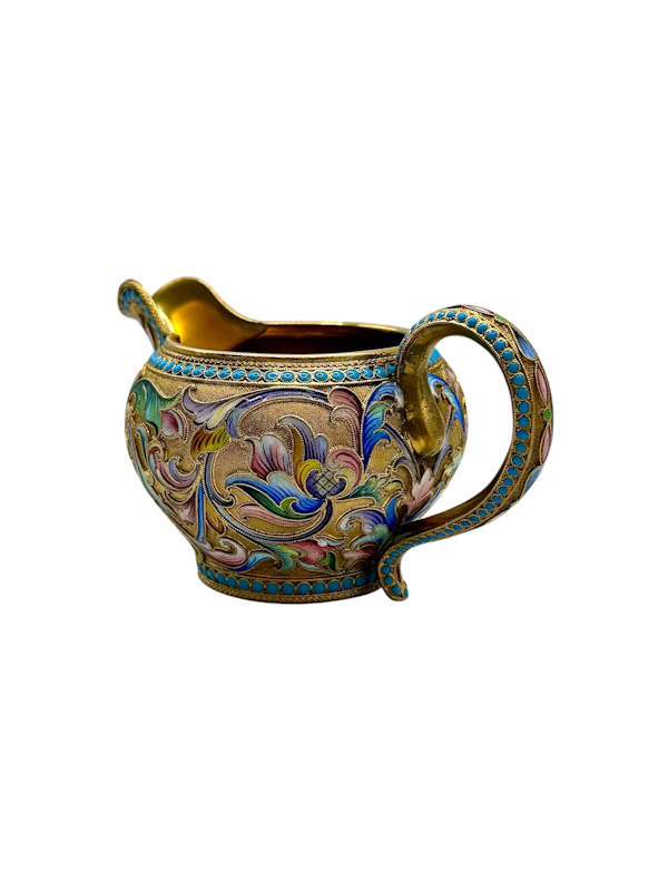 Russian silver gilt and shaded and cloisonné enamel 3 piece coffee set, Moscow, c.1910 by Maria Semenova. - image 10