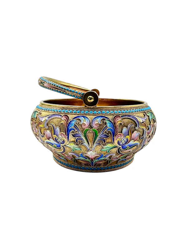 Russian silver gilt and shaded and cloisonné enamel 3 piece coffee set, Moscow, c.1910 by Maria Semenova. - image 14