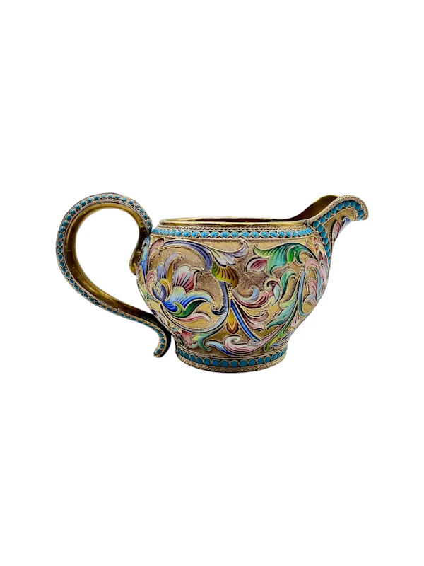 Russian silver gilt and shaded and cloisonné enamel 3 piece coffee set, Moscow, c.1910 by Maria Semenova. - image 11