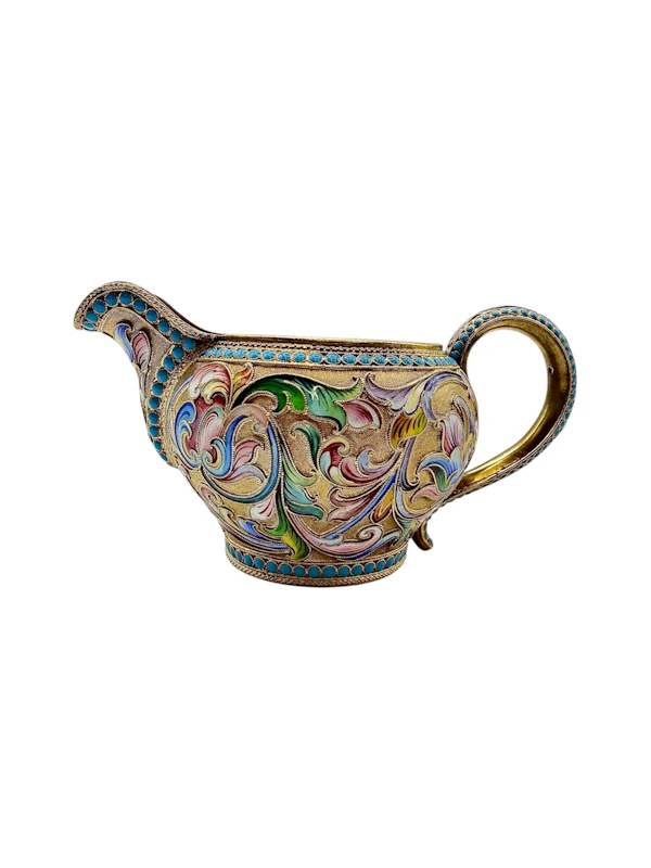 Russian silver gilt and shaded and cloisonné enamel 3 piece coffee set, Moscow, c.1910 by Maria Semenova. - image 15