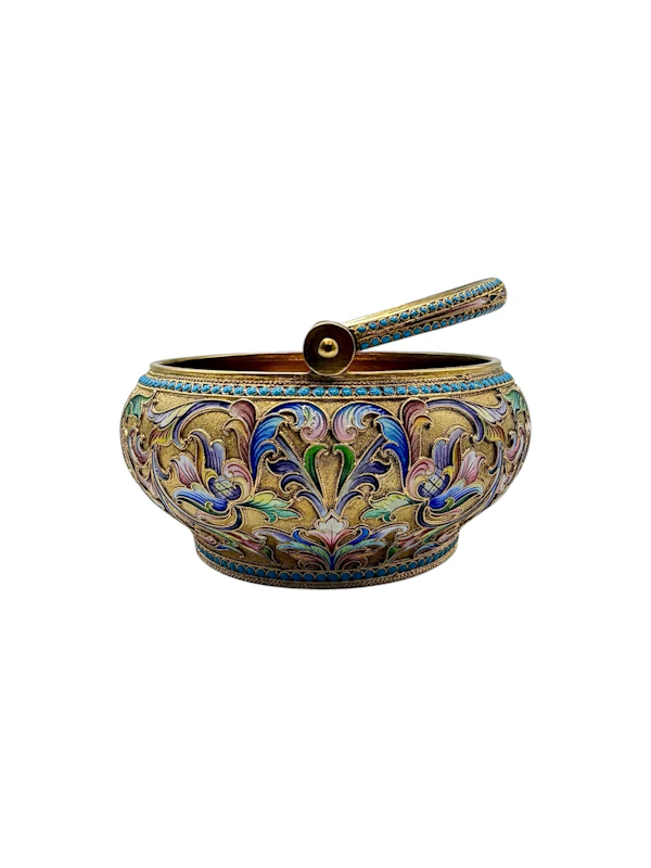 Russian silver gilt and shaded and cloisonné enamel 3 piece coffee set, Moscow, c.1910 by Maria Semenova. - image 17