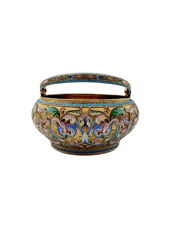 Russian silver gilt and shaded and cloisonné enamel 3 piece coffee set, Moscow, c.1910 by Maria Semenova. - image 16