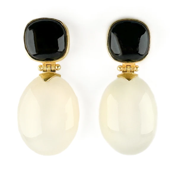 Moonstone & Onyx Drop Earrings - Saddingtons Jewellery Stand 375 - image 1