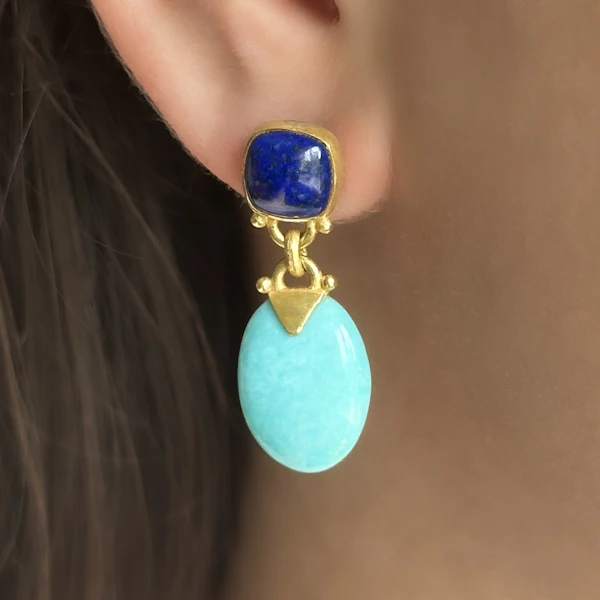 Lapis Lazuli & Turquoise Drop Earrings - Saddingtons Jewellery Stand 375 - image 2