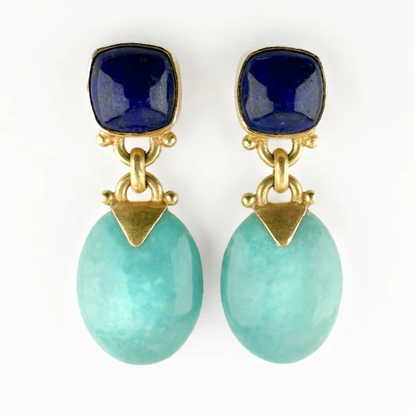 Lapis Lazuli & Turquoise Drop Earrings - Saddingtons Jewellery Stand 375 - image 1