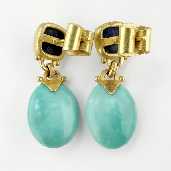 Lapis Lazuli & Turquoise Drop Earrings - Saddingtons Jewellery Stand 375 - image 3