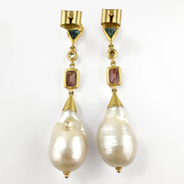 Multi-Gemstone & Baroque Pearl Drop Earrings - Saddingtons Jewellery Stand 375 - image 3