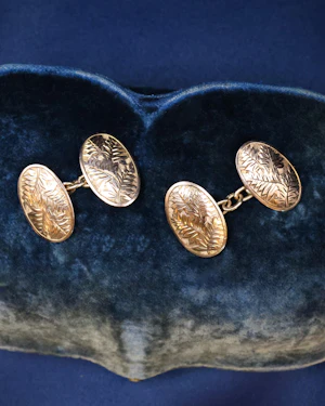 Downstairs at Grays: A Beautiful Pair of 9 Carat Yellow Gold (marked)  Oval Cuff Links Circa 1920