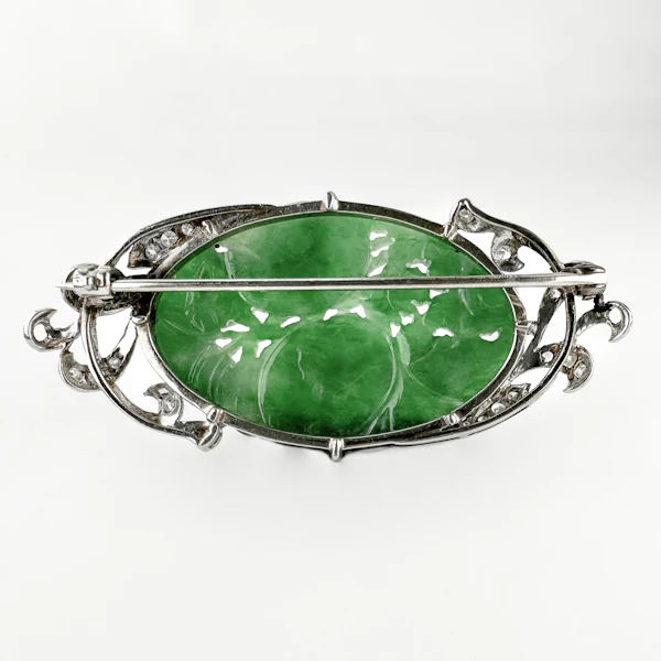 Vintage Jade & Diamond Brooch - Saddingtons Jewellery Stand 375 - image 3