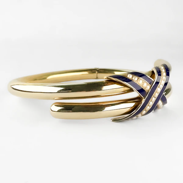 Victorian Gold Enamel & Pearl Bangle - Saddingtons Jewellery Stand 375 - image 4