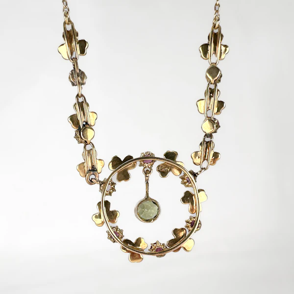 Edwardian Peridot Tourmaline & Pearl Festoon Necklace - Saddingtons Jewellery Stand 375 - image 3