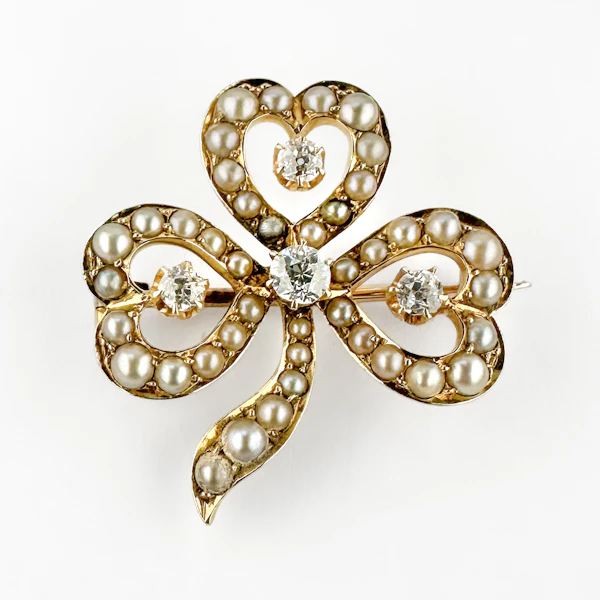 Edwardian Pearl & Diamond Clover Brooch - Saddingtons Jewellery Stand 375 - image 1