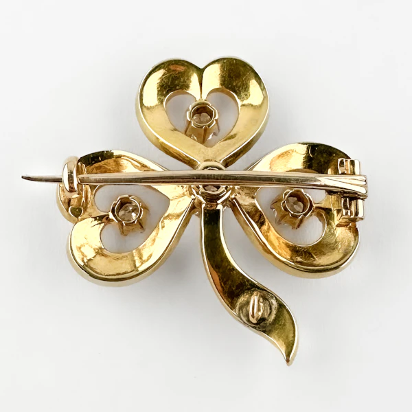 Edwardian Pearl & Diamond Clover Brooch - Saddingtons Jewellery Stand 375 - image 3