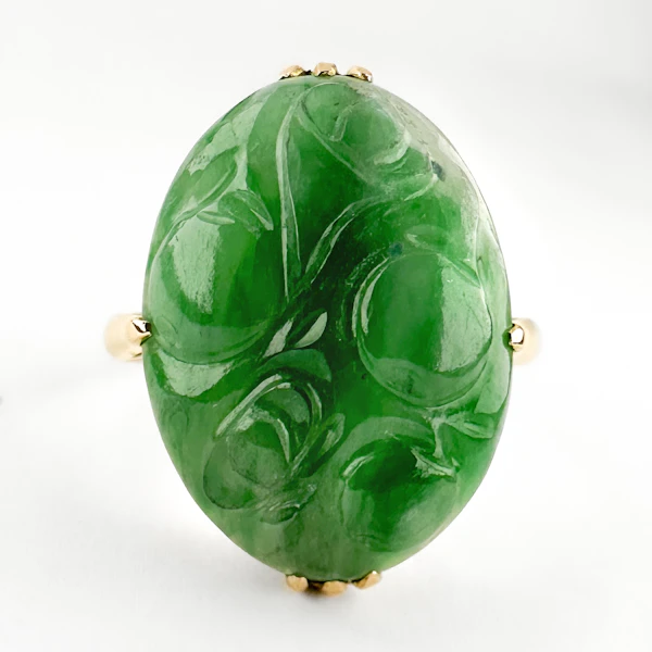 Vintage Carved Jade Ring - Saddingtons Jewellery stand 375 - image 2