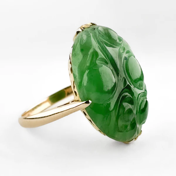 Vintage Carved Jade Ring - Saddingtons Jewellery stand 375 - image 3