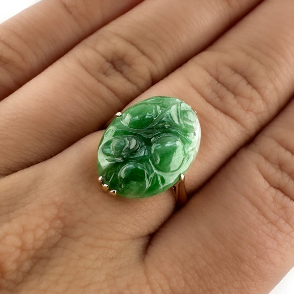 Vintage Carved Jade Ring - Saddingtons Jewellery stand 375 - image 1