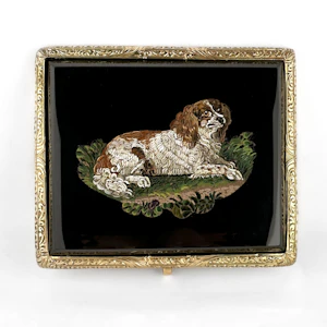 Victorian Dog Mosaic Brooch - Saddingtons Jewellery Stand 375