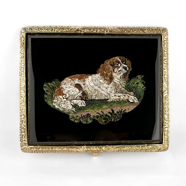 Victorian Dog Mosaic Brooch - Saddingtons Jewellery Stand 375 - image 1